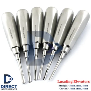 Set Of 6 Dental Luxating Elevators Straight Curved Shank Surgical Extraction Kit - Picture 1 of 8