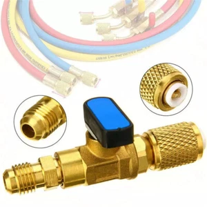HVAC AC Straight SHUT-OFF Ball Valve Adapter R134a R22 R12 R410a 1/4 SAE Fitting - Picture 1 of 10
