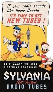 Cartel publicitario de tubos de radio Donald Duck for Sylvania años 40 impresión 13 x 19 - Imagen 1 de 1