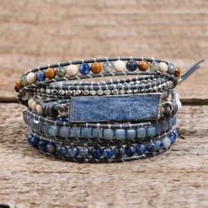Boho Handmade Natural Stone Sodalite Wrap Leather Crystal Stone Adjust Bracelet - Picture 1 of 8