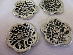 3/4"  19 mm  Antiqued Silver and Black Tone Metal  Flower Buttons (8 pieces) - Picture 1 of 3