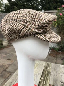 59 DUNN & CO RUTLAND COUNTRY FLAT CAP BROWN GREEN DOG TOOTH TWEED WOOL BLEND HAT - Picture 1 of 12