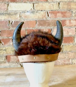 Hand Made Minnesota Vikings Horned Fur Helmet Hat - Size M/L - Picture 1 of 6