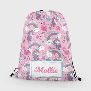 Personalised Unicorn Princess Kids Drawstring Bag PE Swimming School Bag - Picture 1 of 1