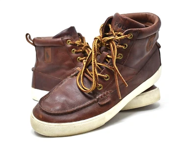 Hombre Polo Ralph Lauren Tavis Rojo/Marrón Cuero Bota Zapatilla Talla US 10 D Foto 1 de 4
