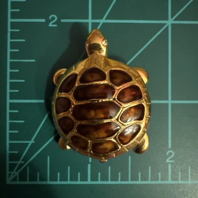 Broche Pin Tortuga Anne Klein Esmalte Dorado Años 90 0631 Foto 1 de 3