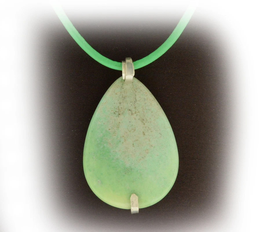 Collar de jaspe verde cordón de cuero envoltura de alambre de plata esterlina unisex hombre mujer  Foto 1 de 4