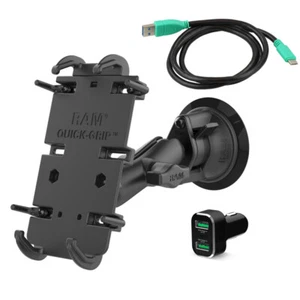 RAM Mount Quick-Grip XL Powered Type-C Suction Cup Mount RAM-B-166-PD4-2QCCIGU - Picture 1 of 1