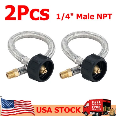 GASLAND 2Pcs 12" RV Propane Braided Hose Pigtail Male 1/4" NPT/QCC1 For Propane Tank