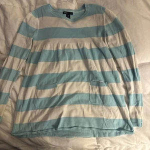 Gap Kids Teal Blue White Rugby Stripe Baby Doll Tunic Sweater L 10 Cute! - Picture 1 of 14