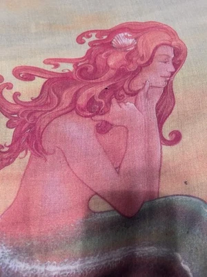 Cortina de ducha de tela decorativa de sirena vintage rara (61”x61”) 12 agujeros colgantes Foto 1 de 4