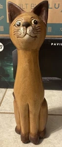 Estatua de gato de madera tallada a mano moderna de mediados de siglo de 15" de alto - Imagen 1 de 11