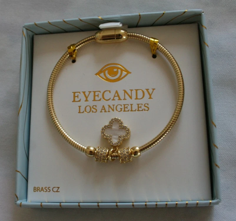 PULSERA BRAZALETE MADREPERLA TRÉBOL NEGRO CARA LATÓN CIRCONITA NEGRO ÓNIX Foto 1 de 1