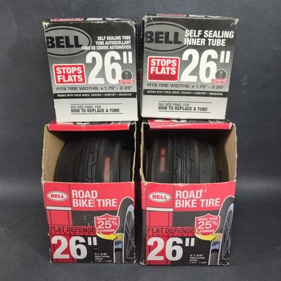 x2 Bell 26" Road Bike Tire & x2 26" Self Sealing Standard Valve Inner Tube - Image 1 of 4