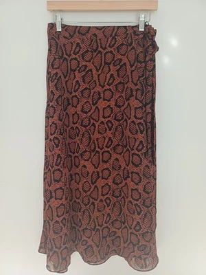 Mint Velvet Animal Snake Print Floaty Wrap Long Skirt Rust Black UK 8 - Image 1 of 4