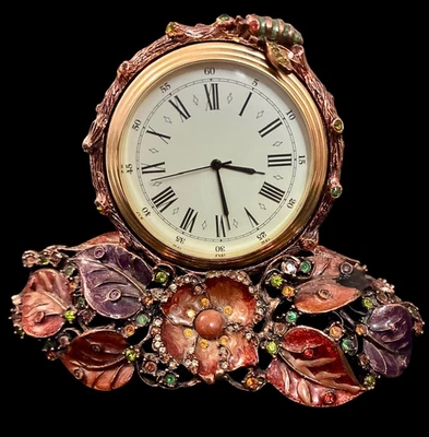 Jay Strongwater Leaf & Bee Mayfair Jeweled Enamel Desk Clock 2002 Pink/purples - Image 1 of 4