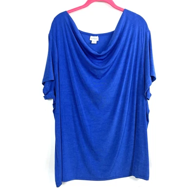 Jaclyn Smith Women's Cowl Neck Solid Blue Shimmery Short Causal Sleeve Blouse 3X - Image 1 of 4
