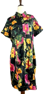 Ny Collection Women's Dress  Size L Green floral print  collared short sleeve - Image 1 of 4