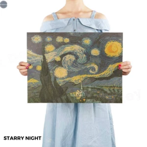 Retro Kraft Paper Poster - Starry Night Van  Gogh- for Home Bar Art Wall Decor - Picture 1 of 9