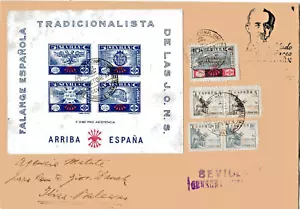 SPAIN WAR 1937 two covers st. souv. sheet blue+st.  FALENGE ESPANOLA SEVILLA 1 - Picture 1 of 4