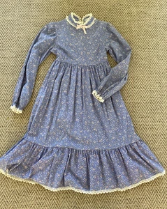 Vintage Bryan Prairie Cottage Core Dress Girls Size 10-14? Blue Calico Dress - Picture 1 of 10
