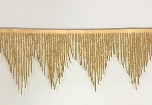 1 Yard 6.5" Gold Glass SEED Bead Bugle Beaded Fringe CHEVRON Lamp Costume Trim - Picture 1 of 1