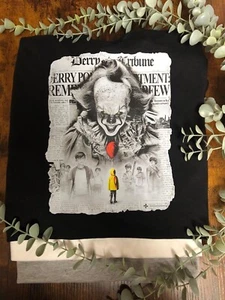 Penny Wise Clown Film IT Inspired Heat Transfer T shirt Halloween Vinyl Print - Picture 1 of 8