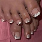 24pcs for Women Toe Nails Square French White Edge Fake Toenails Full Cover