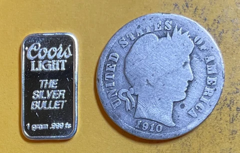 1910-D Rare Old Barber Dime & 99.9% Pure Silver Bar US Coin Collection Lot #a23 Cover