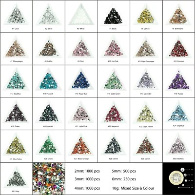 2mm 3mm 4mm 5mm 6mm Crystal Flat Back Nail Art Face Festival Rhinestones Gems - Image 1 of 4