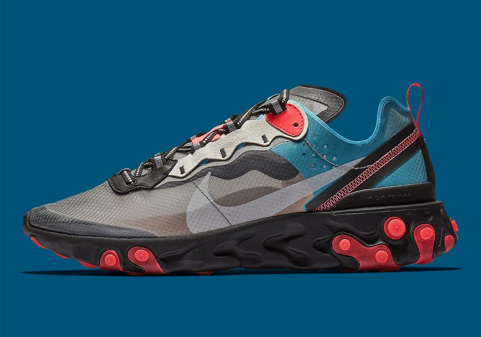 Nike React Element 87 size 12.5. Blue Chill Solar Red Black Grey. AQ1090-006. - Image 1 of 4