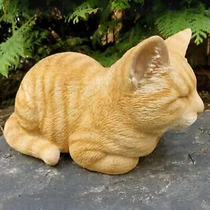 Realistic Sleeping Orange Tabby Cat Garden Figurine Statue Sculpture Home Decor - Picture 1 of 4