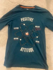 Positive attitude Ling Sleeve t-shirt Boys XL 14-16 Science pun Electron Sheldon - Picture 1 of 3