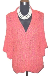 Coldwater Creek Strick Pullover Gr. L Wolle Boucle V-Ausschnitt Wickeloptik Faux Dolman Ärmel - Bild 1 von 1