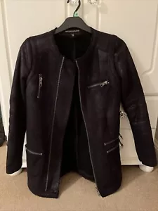 Warehouse black Biker style  suede jacket size 10 - Picture 1 of 3