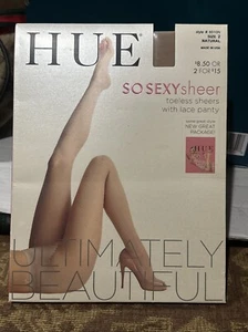 1x HUE So Sexy Sheer Toeless Pantyhose w/ Lace Panty - Natural Size 2 6010N NEW - Picture 1 of 4