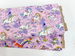 Unicorn Fabric Quilting Cotton Magic Girly Pink Fantasy Patchwork Craft Material - Picture 1 of 10