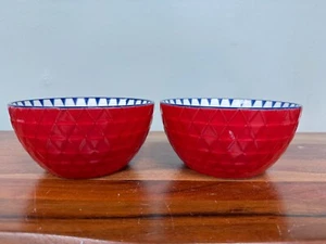 (2) Pfaltzgraff Ceramic Bowl Red w/ White and Blue Pattern inside 5.76" - Picture 1 of 3
