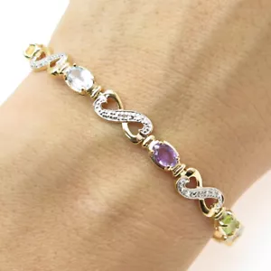 ROSS SIMONS 925 Sterling Silver 2-Tone Diamond Accent & Multi-Gem Bracelet 7.25" - Picture 1 of 7