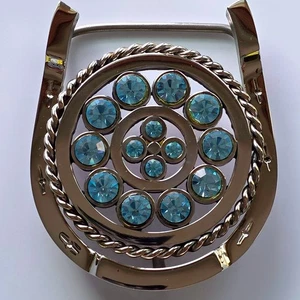 Silberne Hufeisen Gürtelschnalle blau Strass Western - Bild 1 von 4