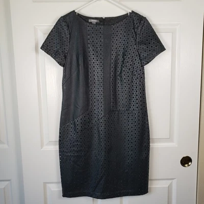 Muse NWOT Black Perforated Faux Leather Mini Dress Size 4 Date Night - Image 1 of 4