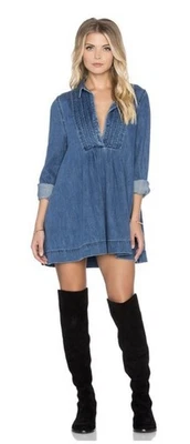 Free People Heavyweight Denim Mini Babydoll Dress Pockets Long Sleeve S - Image 1 of 4
