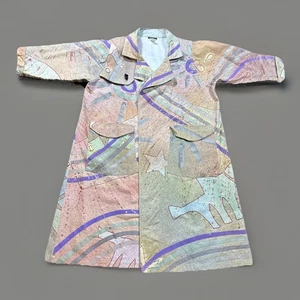 VTG Hand Painted Denim Duster Canvas Trench Coat Open-Front Art 2Wear Outlandis - Picture 1 of 13