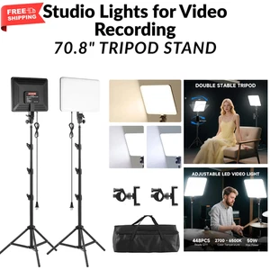 2-Pack 14" LED Video Light Panels with 71" Tripods, Studio Lighting Kit 50W - Picture 1 of 8