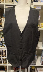 Mens Route 66 Vest Button Up Large Black Pinstripes Goth Gothic Steampunk - Picture 1 of 7
