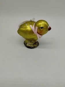 Foil Chick Ornament Easter Christmas Spring 2.5 Inches Pink Ribbon Bow Hanger - Picture 1 of 11