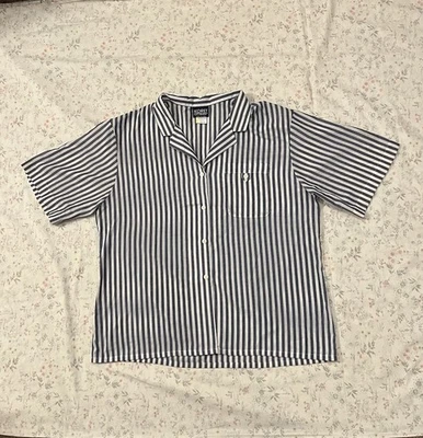 Camisa Koret Vintage Años 60 Rayas Manga Corta Abotonada Azul Blanco Hecha en Unión EE. UU. Foto 1 de 4