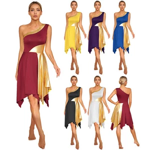 Womens Dresses Tunics Ballroom Dancewear Asymmetrical Irregular Color Block - Picture 1 of 70