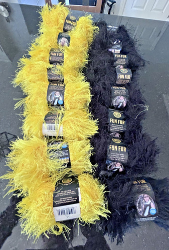 Lion Brand Fun Fur Yarn Lot 16 Skeins Black/Yellow Steelers Penguins