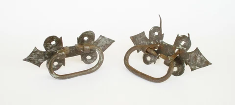 Antique 18th century trunk chest pair of iron handles. Hardware Cover